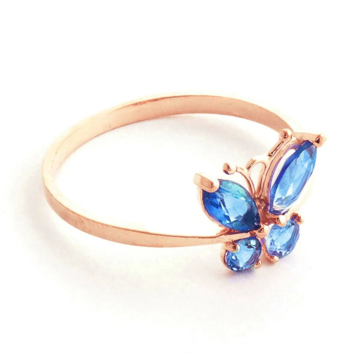 0.6 Carat 14K Solid Rose Gold Butterfly Ring Natural Blue Topaz