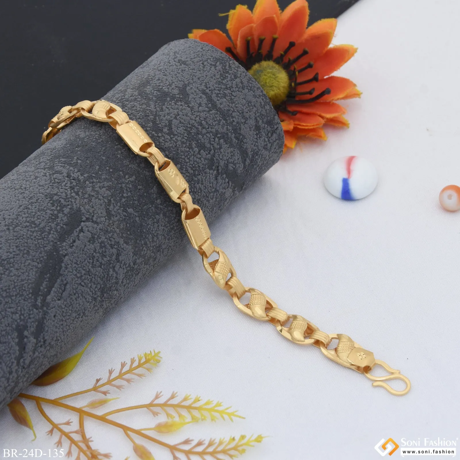 1 Gram Gold Plated 2 In 1 Best Quality Kohli Bracelet for Men - Style D135
