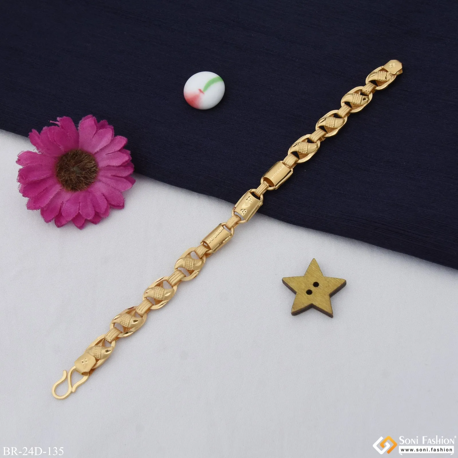 1 Gram Gold Plated 2 In 1 Best Quality Kohli Bracelet for Men - Style D135