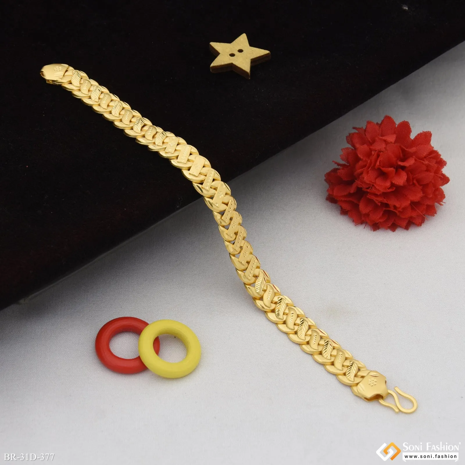 1 Gram Gold Plated 2 In 1 Best Quality Pokal Bracelet for Men - Style D377