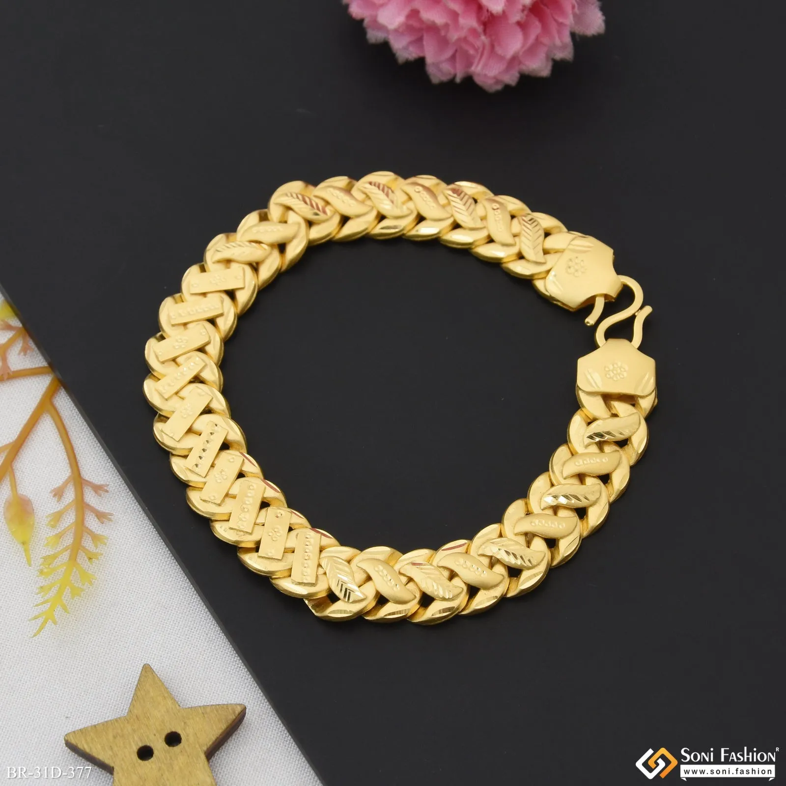 1 Gram Gold Plated 2 In 1 Best Quality Pokal Bracelet for Men - Style D377