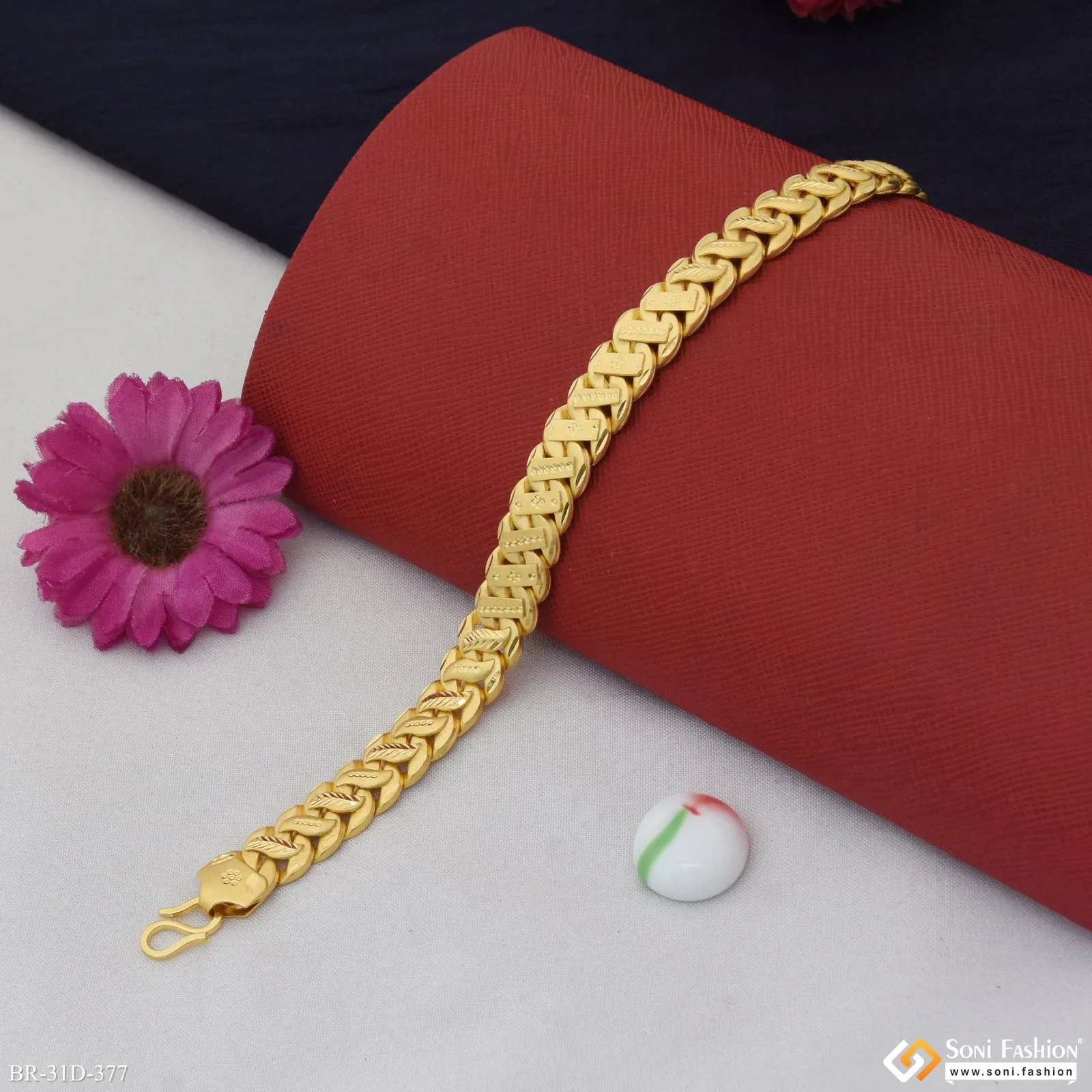 1 Gram Gold Plated 2 In 1 Best Quality Pokal Bracelet for Men - Style D377