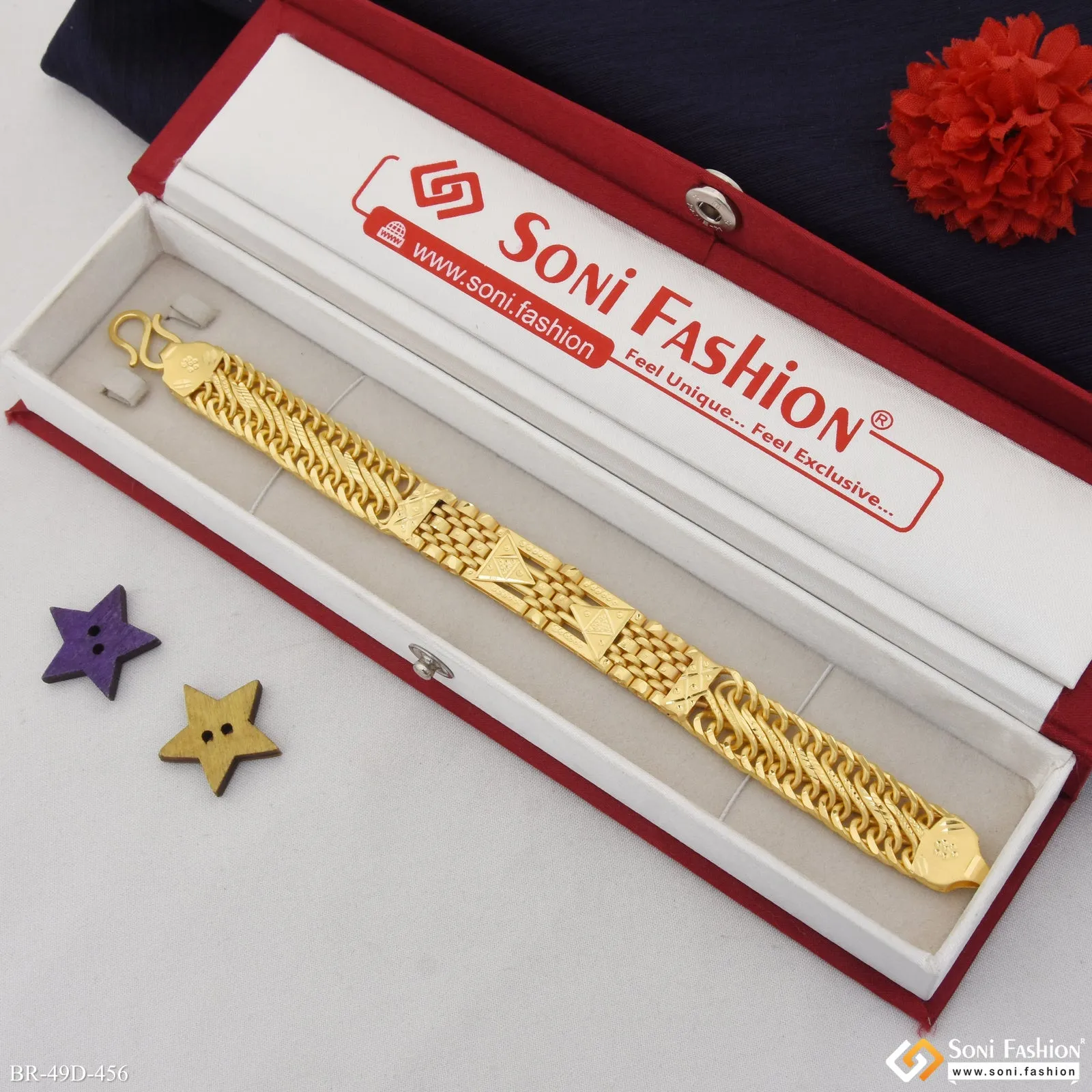 1 Gram Gold Plated Excellent Design Bracelet for Men - Style D456