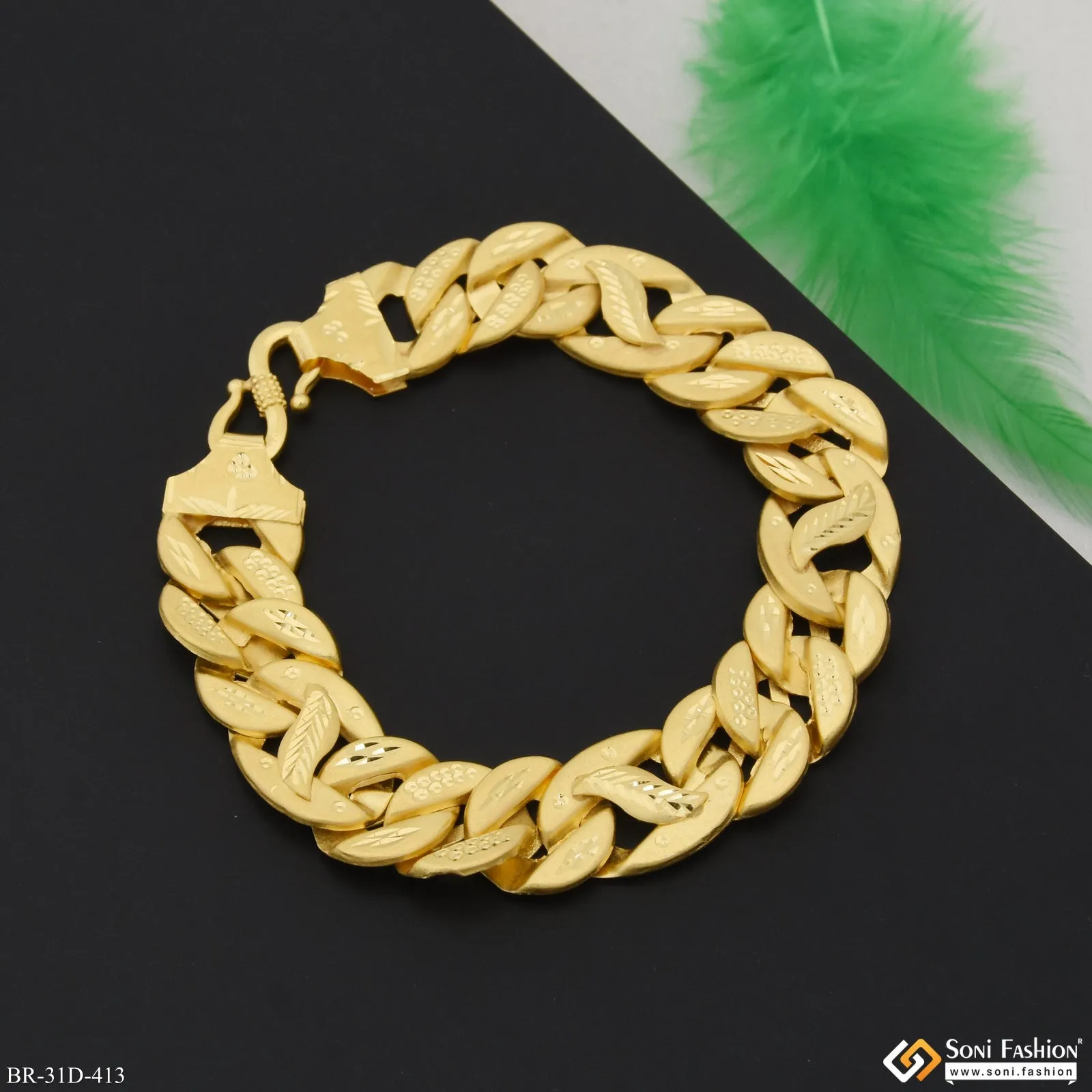 1 Gram Gold Plated Glittering Design Pokal Bracelet for Men - Style D413