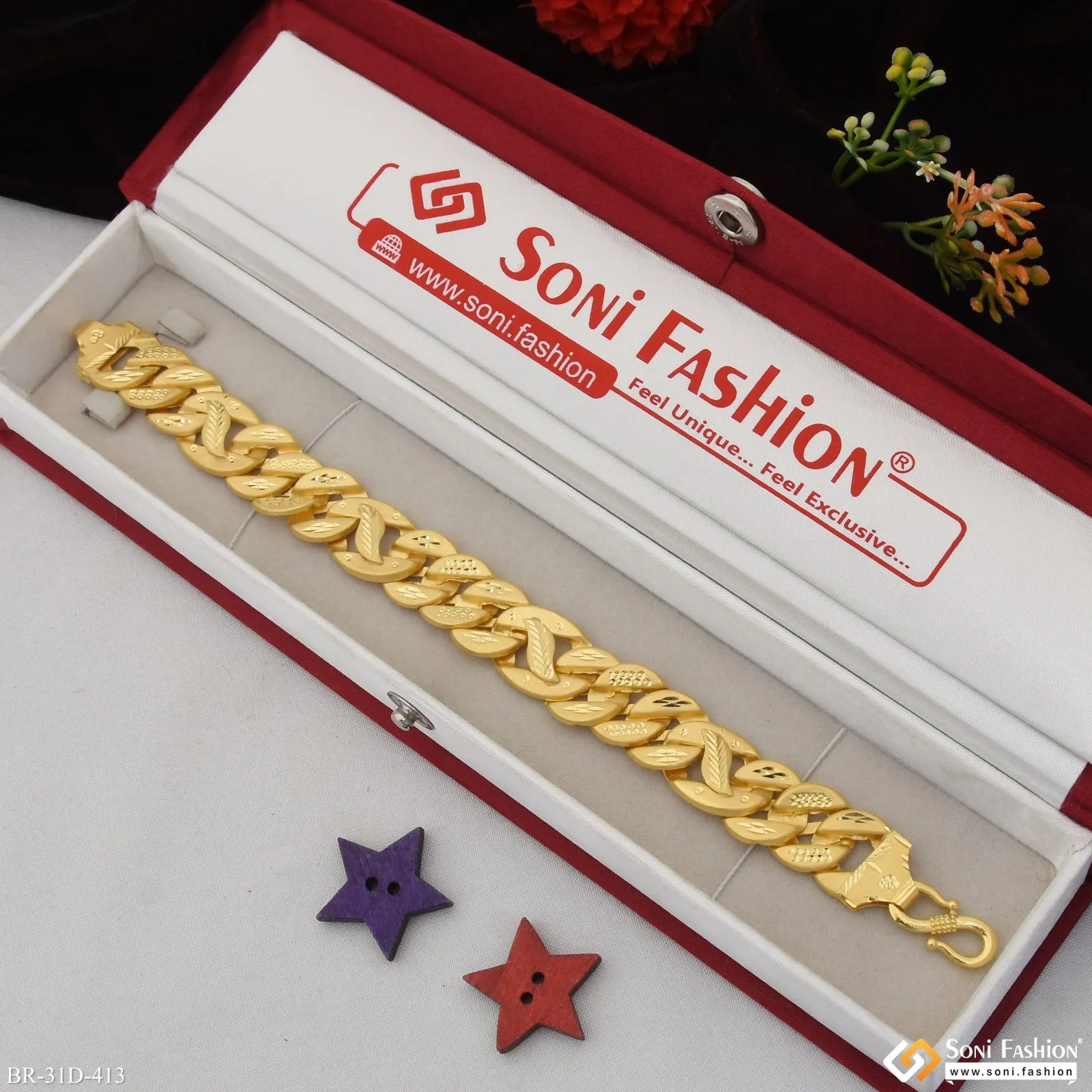 1 Gram Gold Plated Glittering Design Pokal Bracelet for Men - Style D413