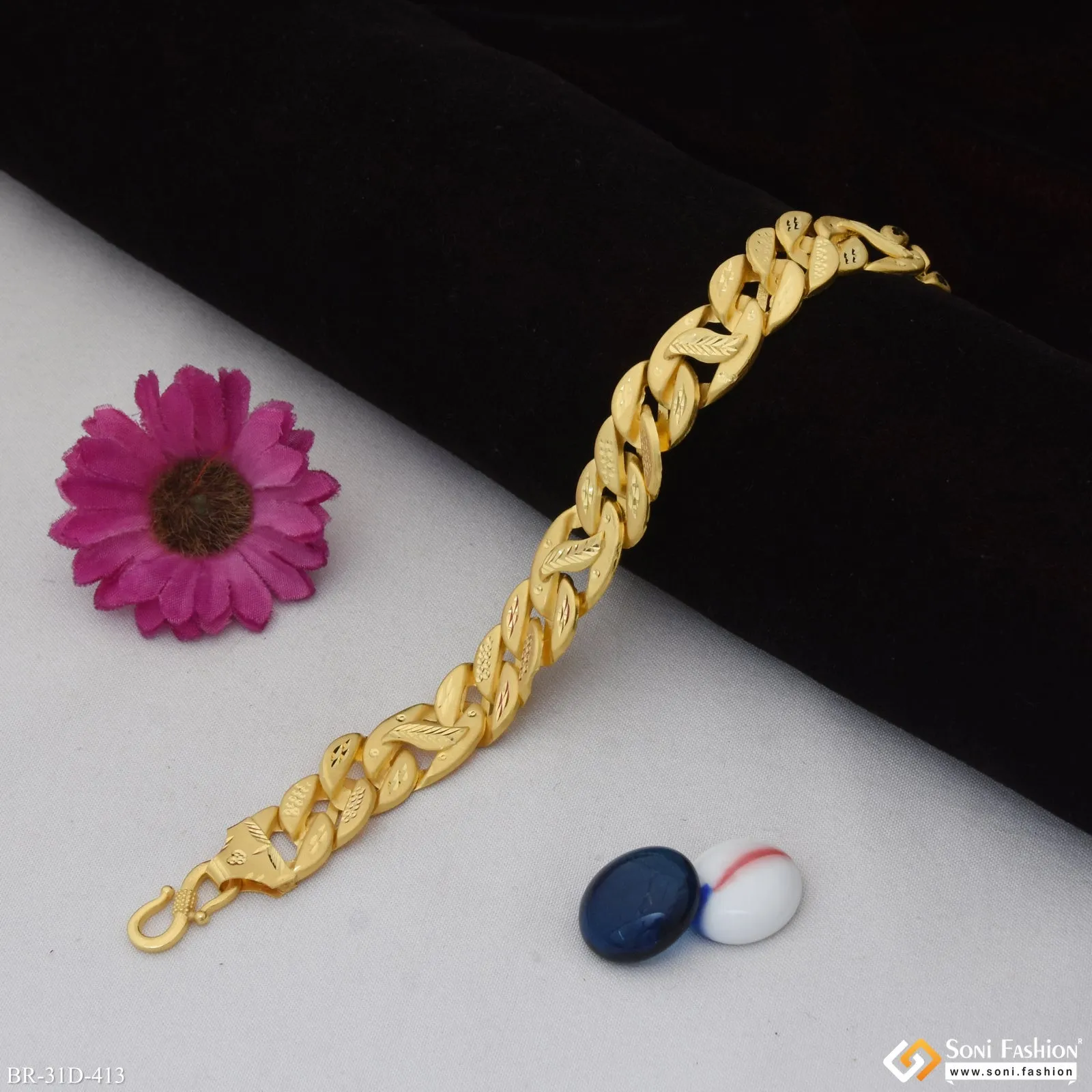 1 Gram Gold Plated Glittering Design Pokal Bracelet for Men - Style D413