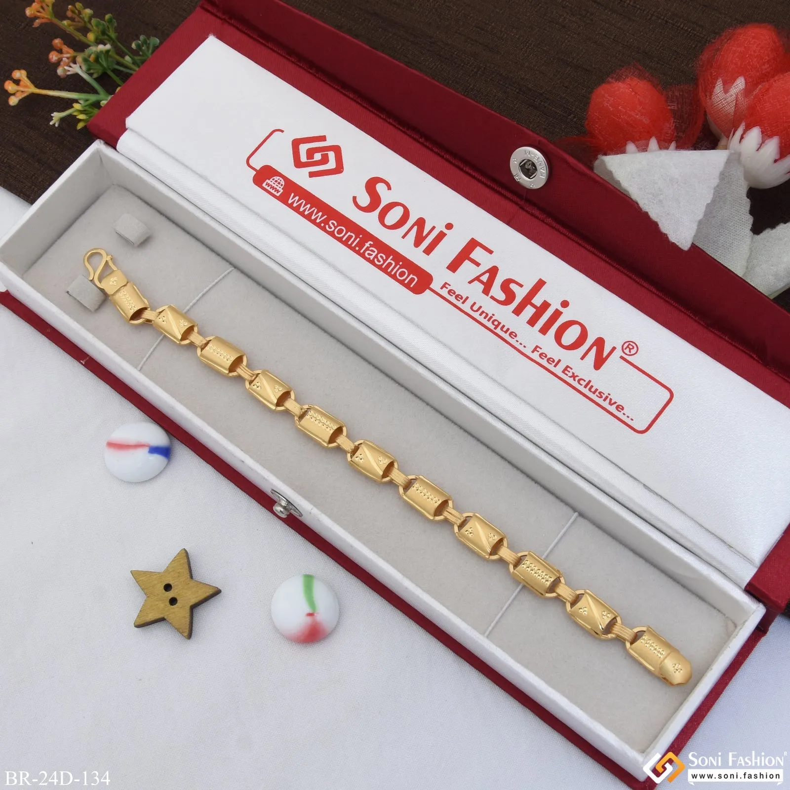 1 Gram Gold Plated Stylish Design Best Quality Bracelet for Men - Style D134
