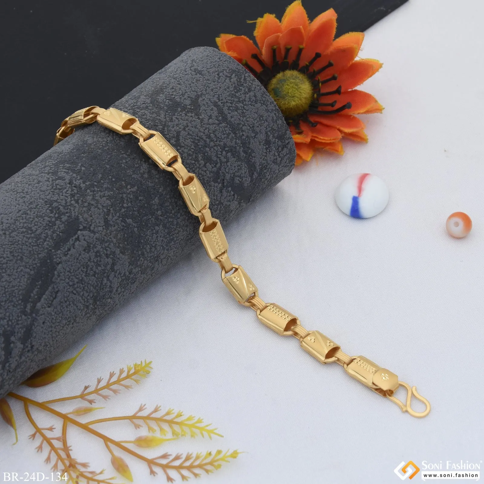1 Gram Gold Plated Stylish Design Best Quality Bracelet for Men - Style D134