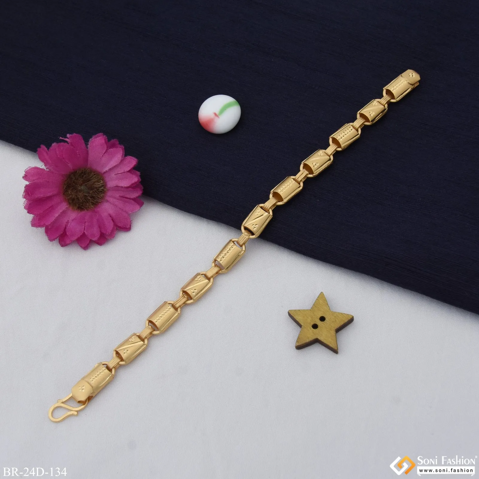 1 Gram Gold Plated Stylish Design Best Quality Bracelet for Men - Style D134