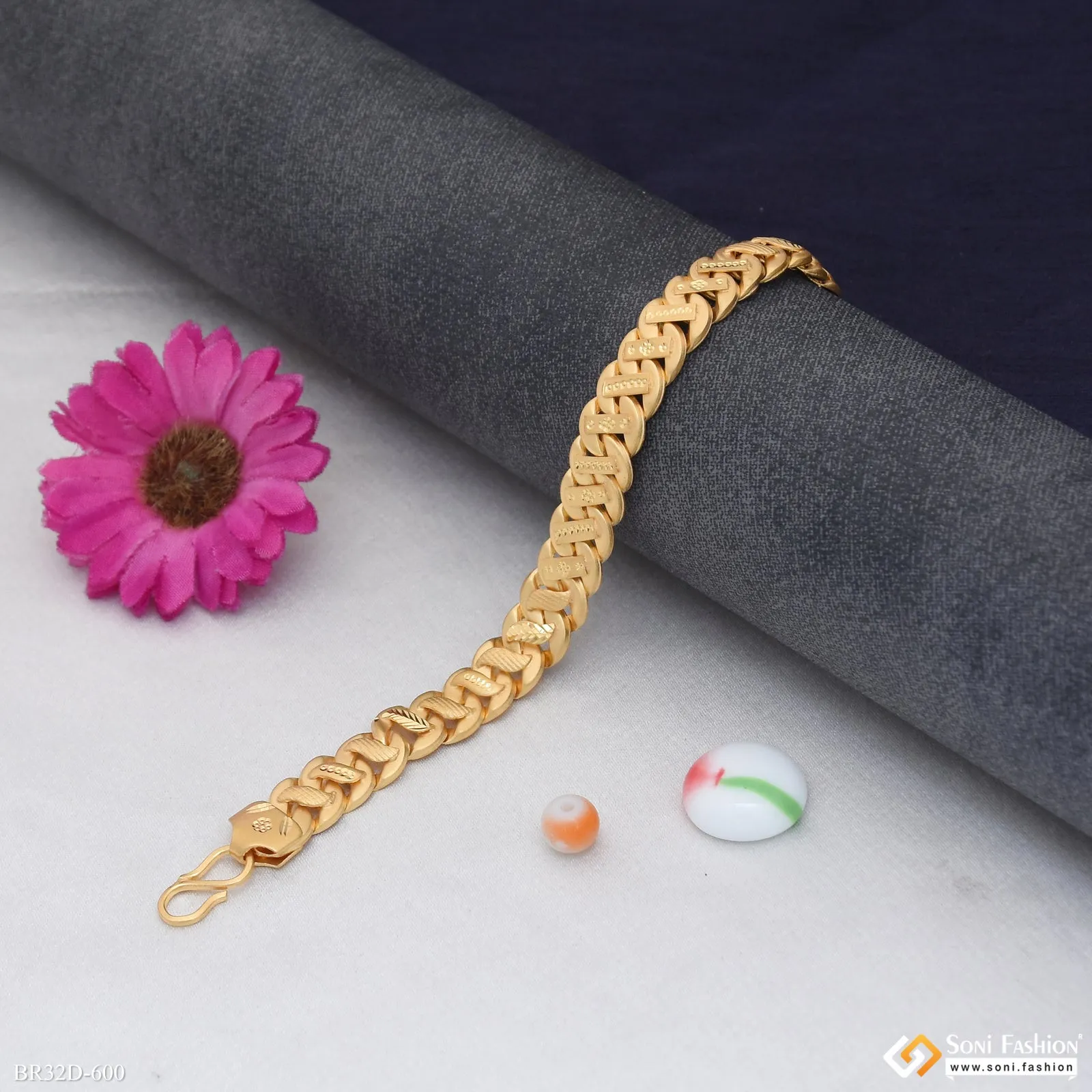 1 Gram Gold Plated Trending Design Pokal Bracelet for Men - Style D600