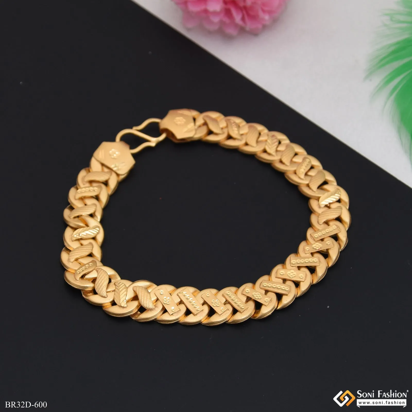 1 Gram Gold Plated Trending Design Pokal Bracelet for Men - Style D600