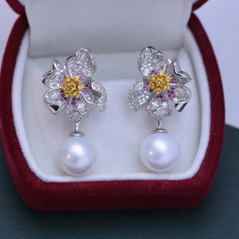 11-12mm Freshwater Pearl & Floral Deluxe Earrings