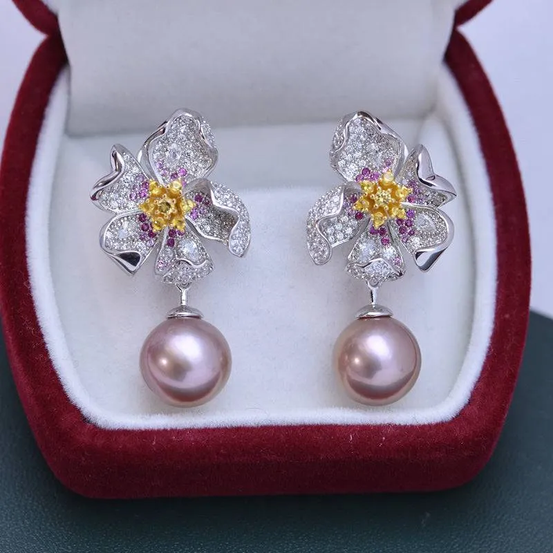 11-12mm Freshwater Pearl & Floral Deluxe Earrings