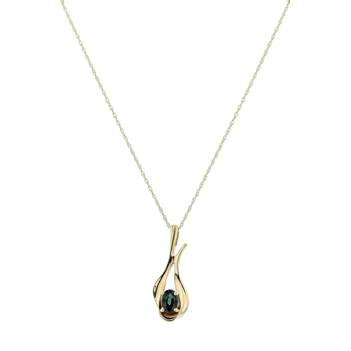 14K Gold Green Tourmaline Drop Pendant Necklace