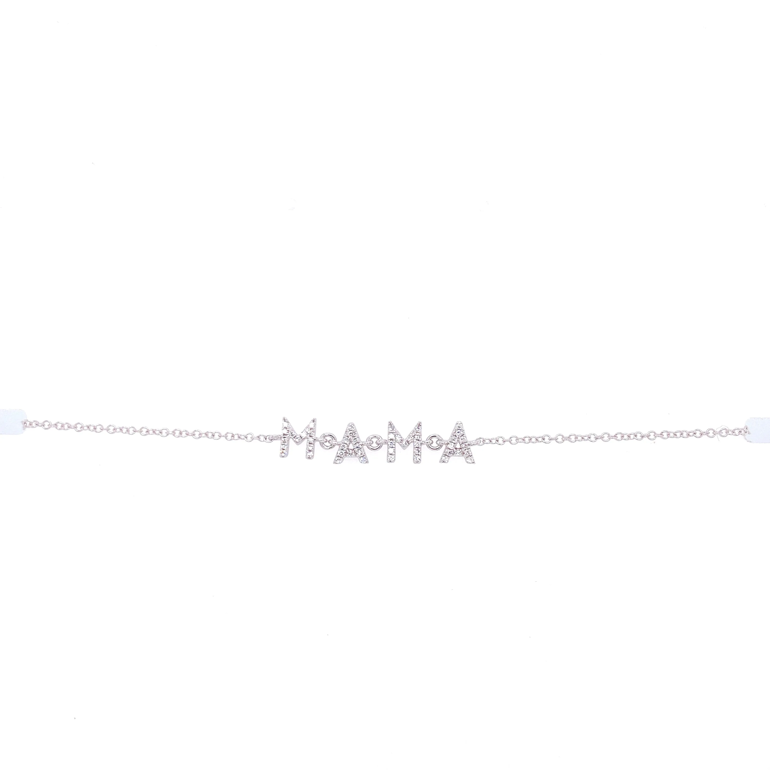 14K White Gold Diamond "Mama" Bracelet