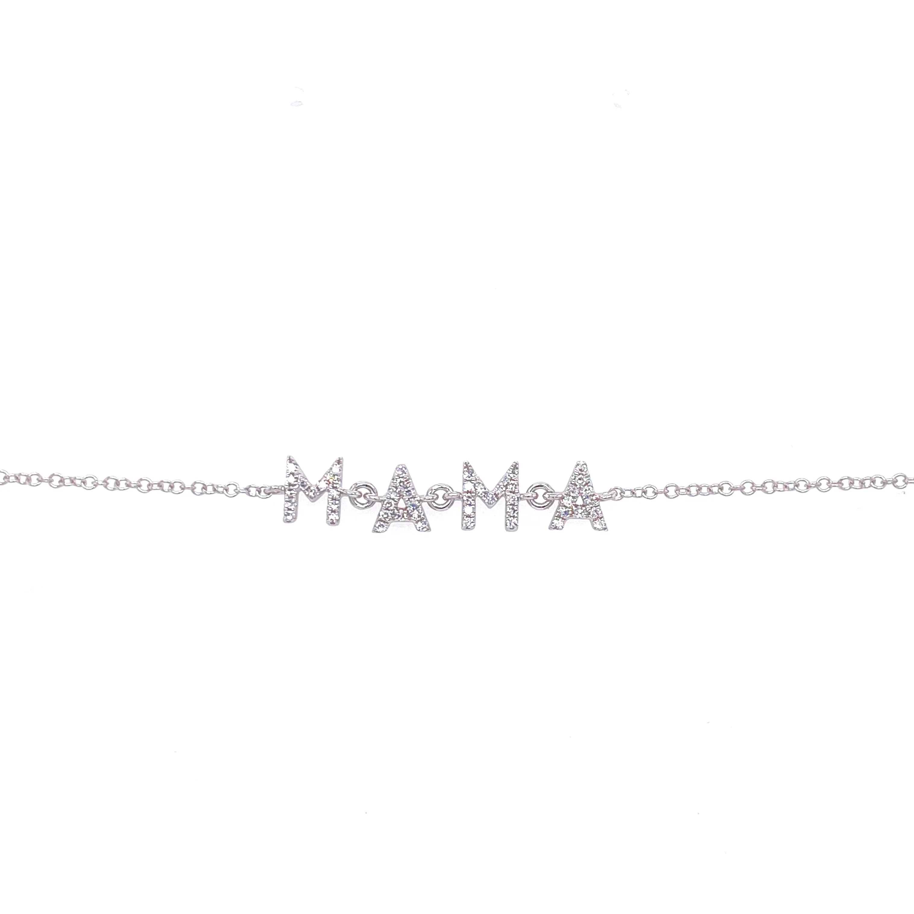 14K White Gold Diamond "Mama" Bracelet