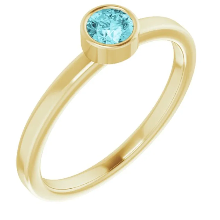 14K Yellow 4 mm Natural Blue Zircon Ring