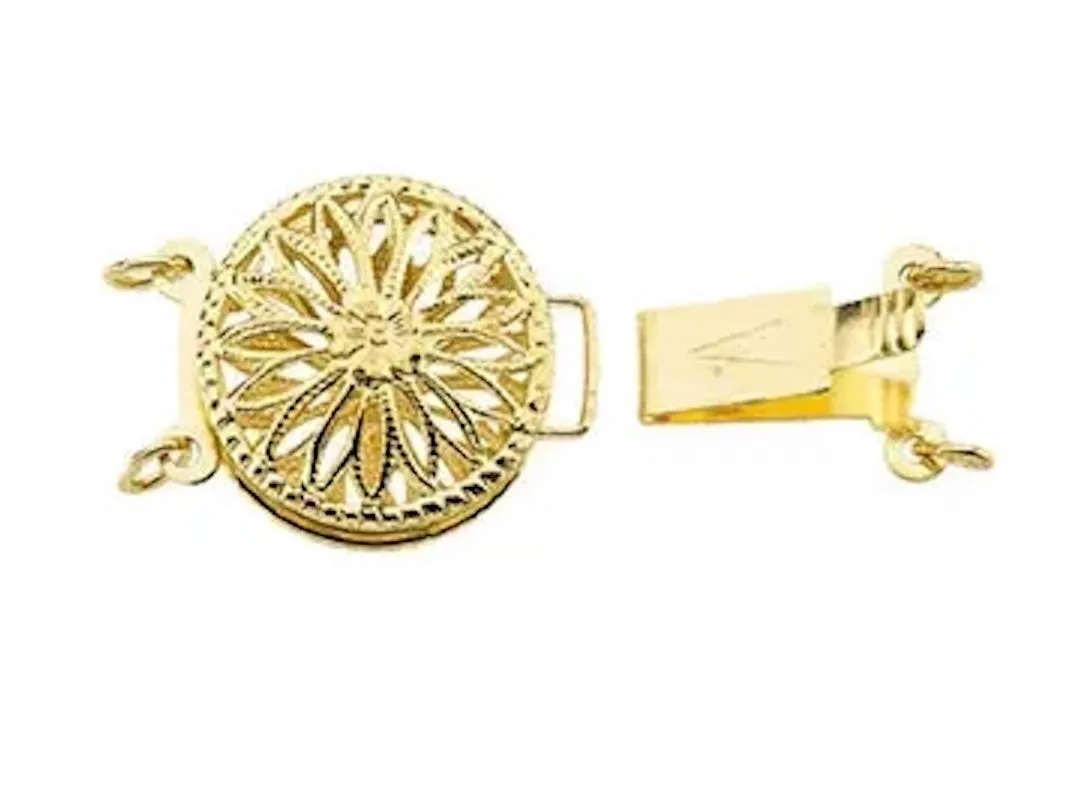 14k Yellow White Gold Filigree Floral Single Double Strand Box Clasp for Bracelet Necklace Jewelry Findings Parts