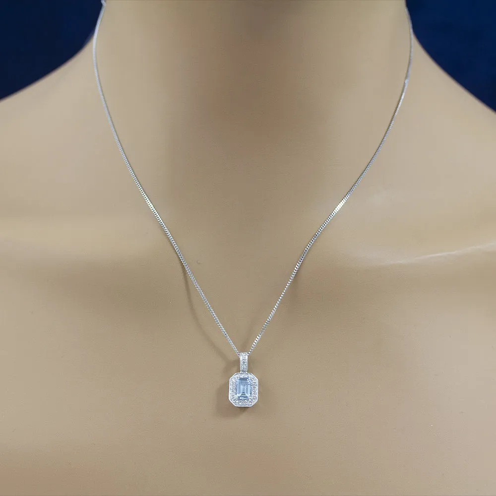 18ct White Gold Aquamarine and Diamond Pendant