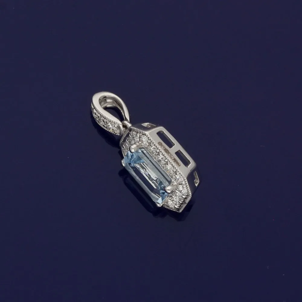 18ct White Gold Aquamarine and Diamond Pendant