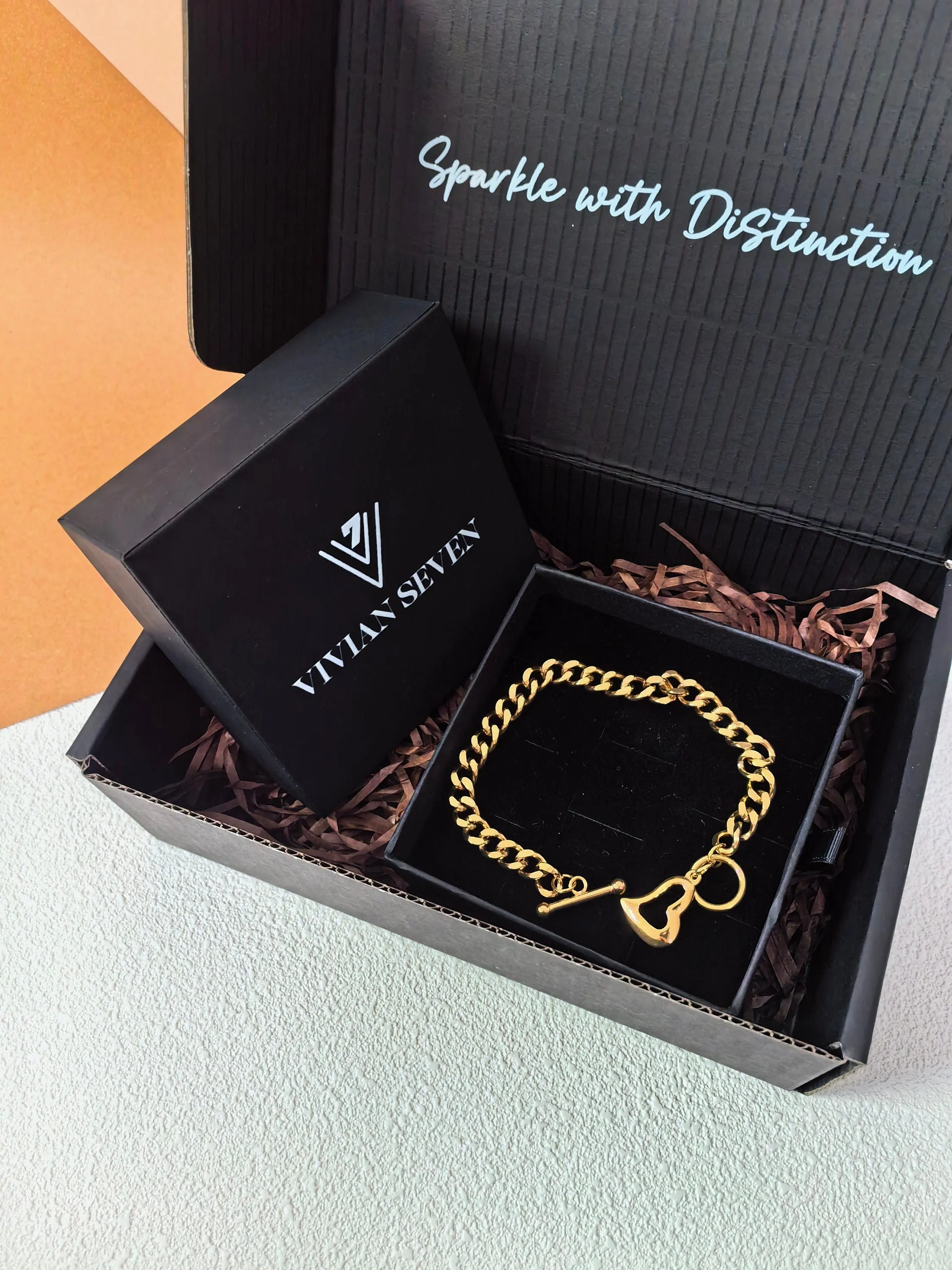 18K Gold Plated Stainless Steel Chunky Chain Link Love Charm Heart Toggle Bracelet