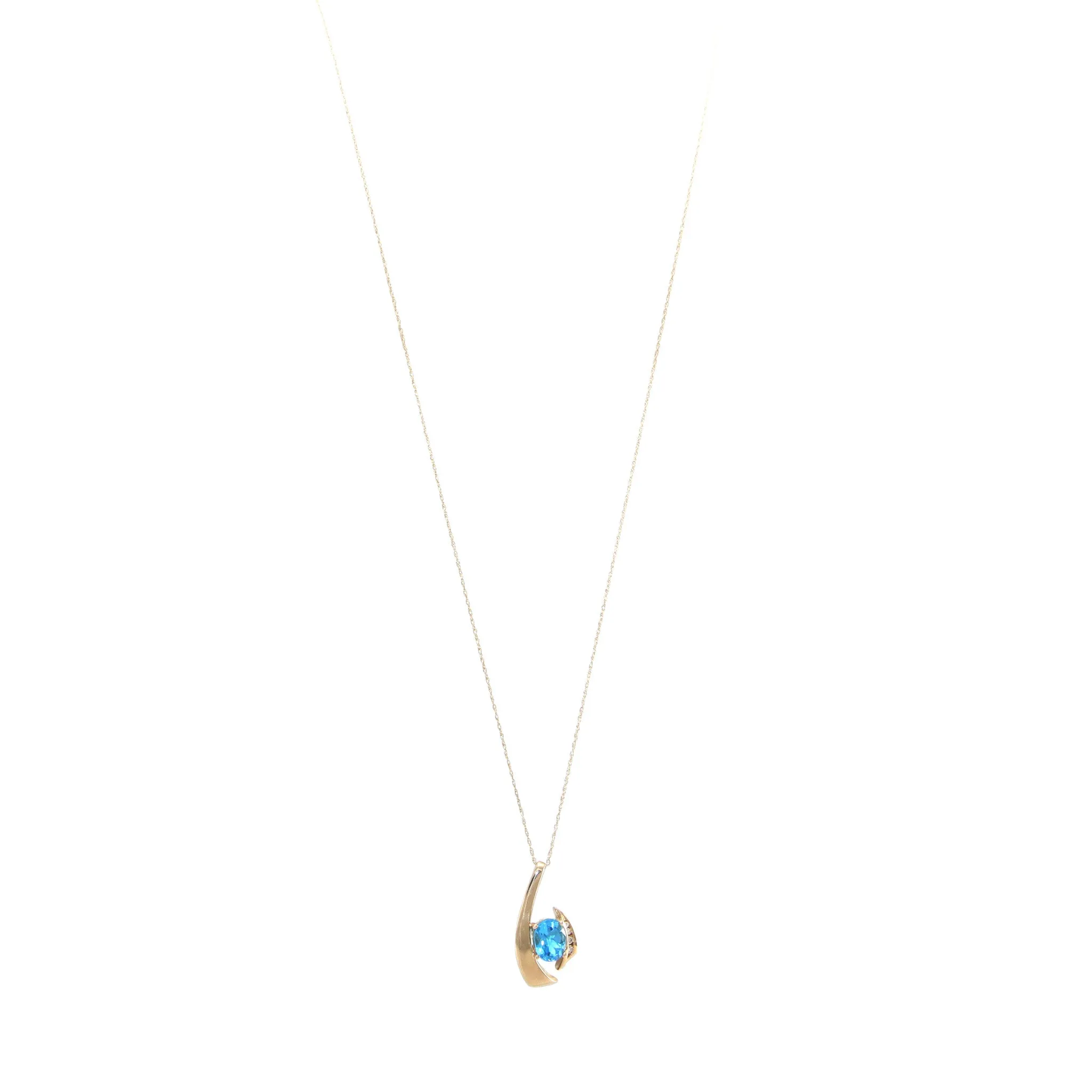 1.96CTW Oval Blue Zircon Diamond Pendant 14k Gold Prince of Wales Chain Necklace