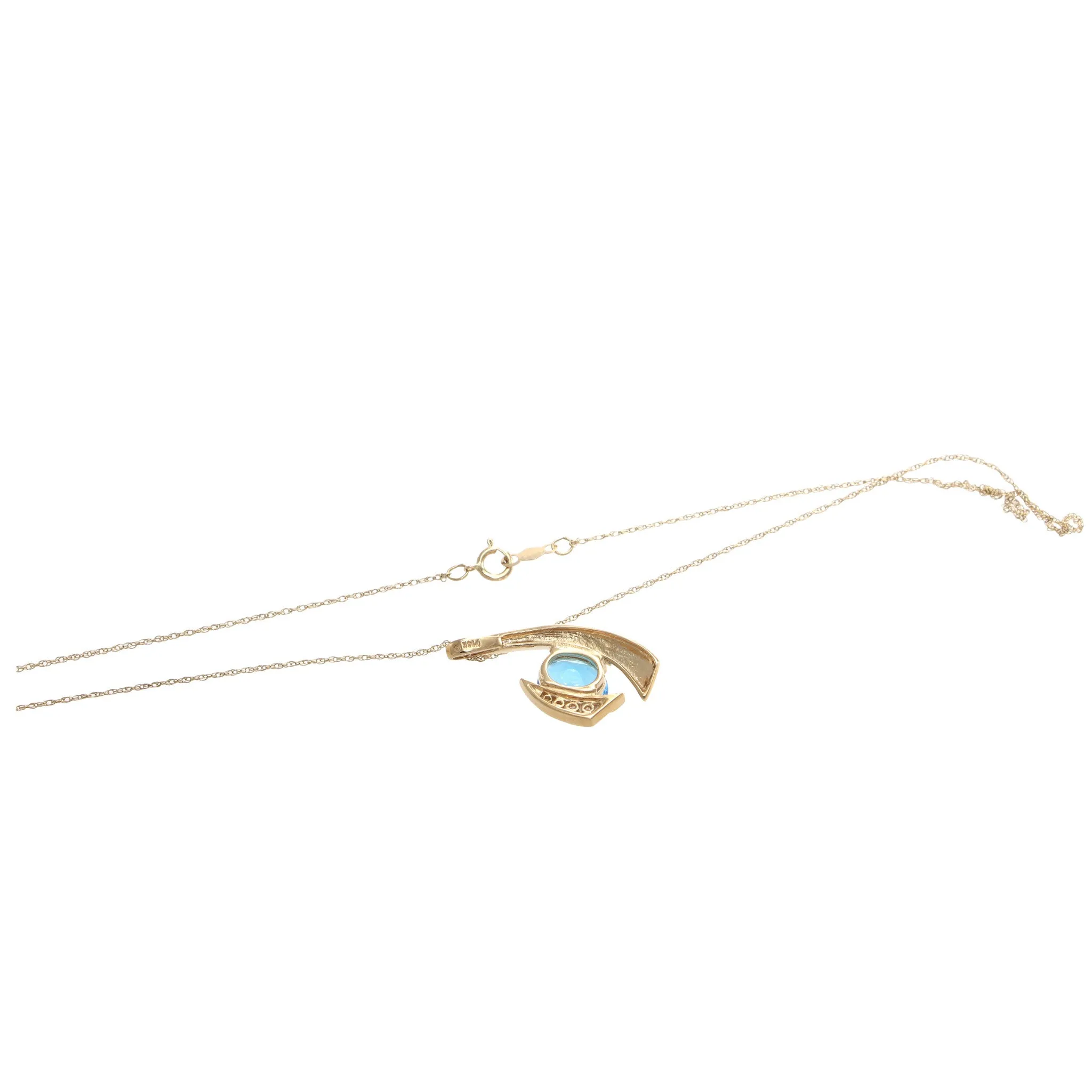 1.96CTW Oval Blue Zircon Diamond Pendant 14k Gold Prince of Wales Chain Necklace