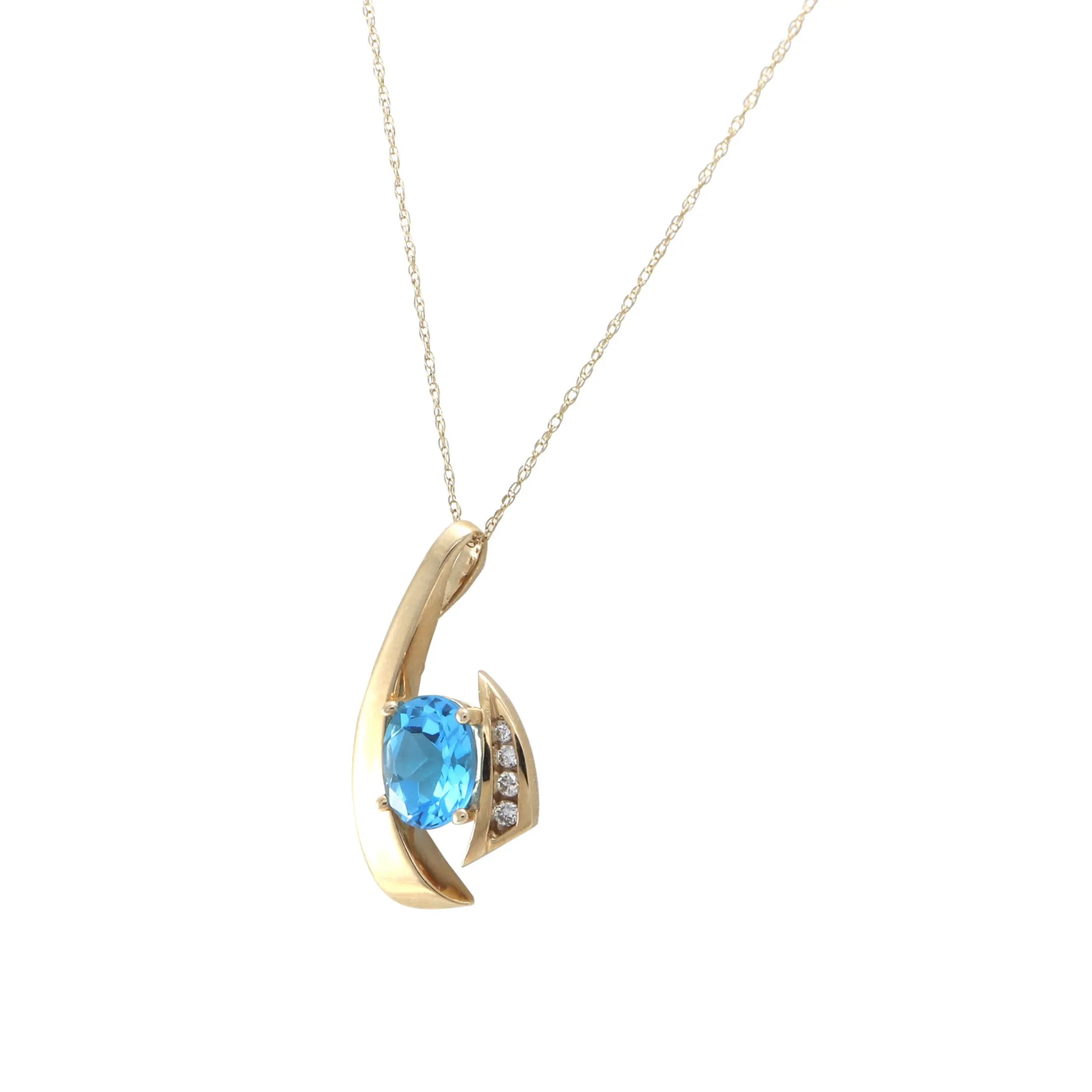 1.96CTW Oval Blue Zircon Diamond Pendant 14k Gold Prince of Wales Chain Necklace
