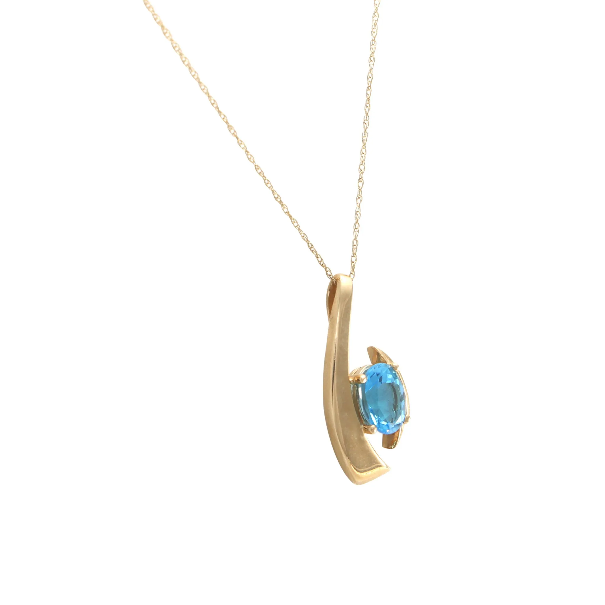 1.96CTW Oval Blue Zircon Diamond Pendant 14k Gold Prince of Wales Chain Necklace