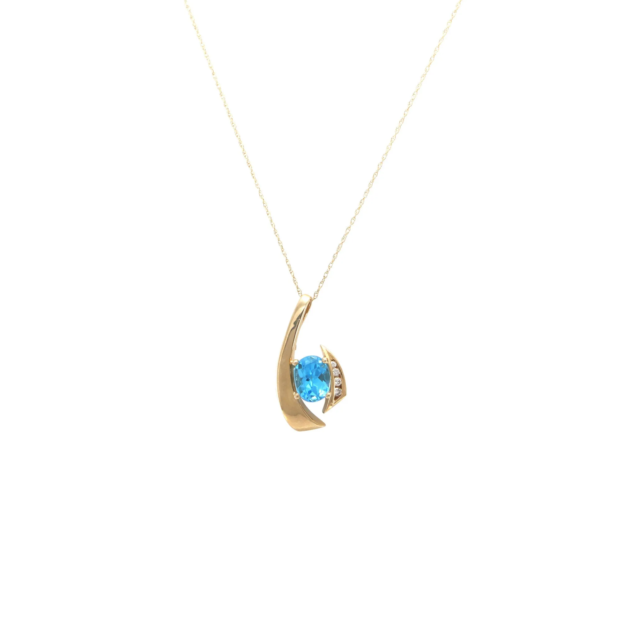 1.96CTW Oval Blue Zircon Diamond Pendant 14k Gold Prince of Wales Chain Necklace