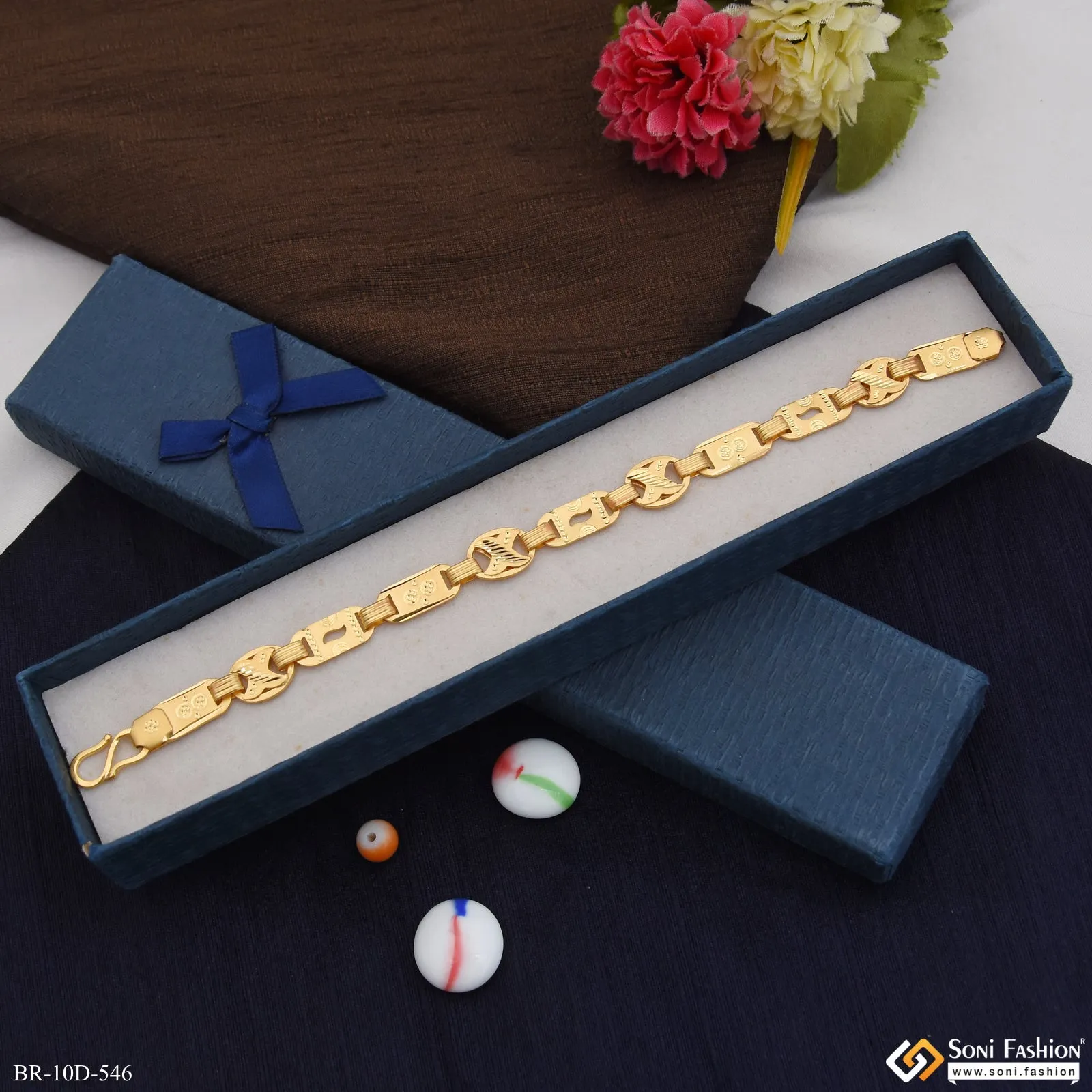 2 In 1 Latest Design Gold Plated Nawabi Bracelet for Men - Style D546