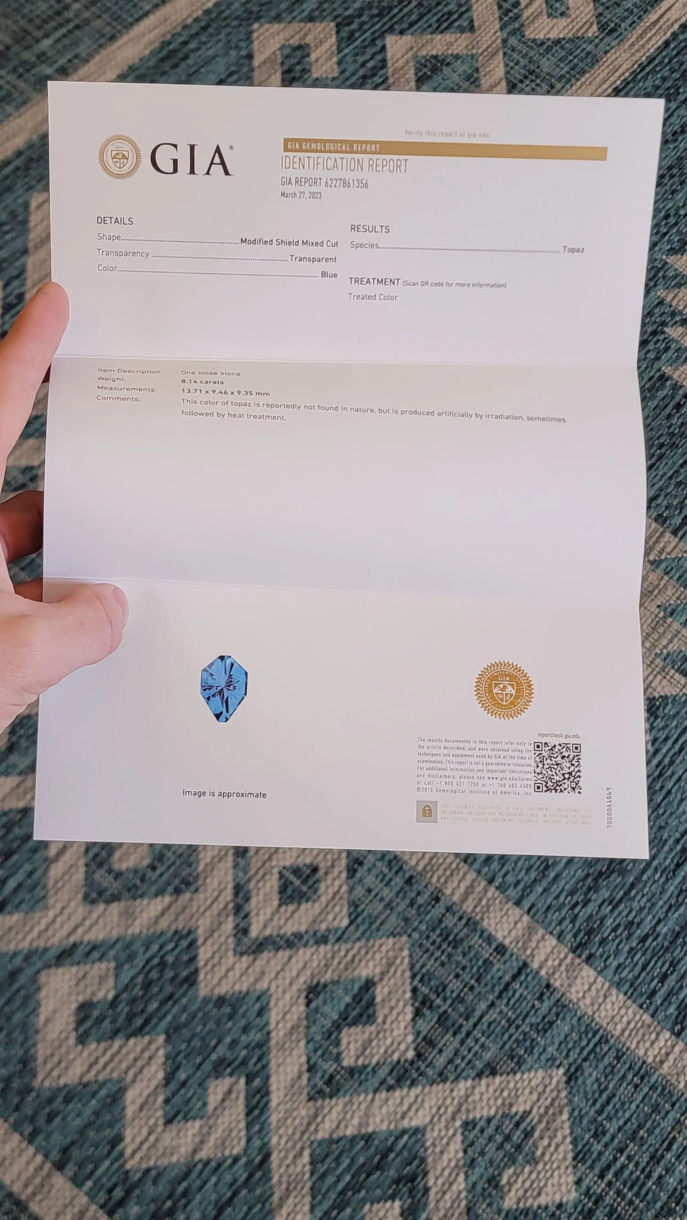 8.1 Carat Electric Blue Topaz Kite - 13.6x9.3mm - Precision Cut
