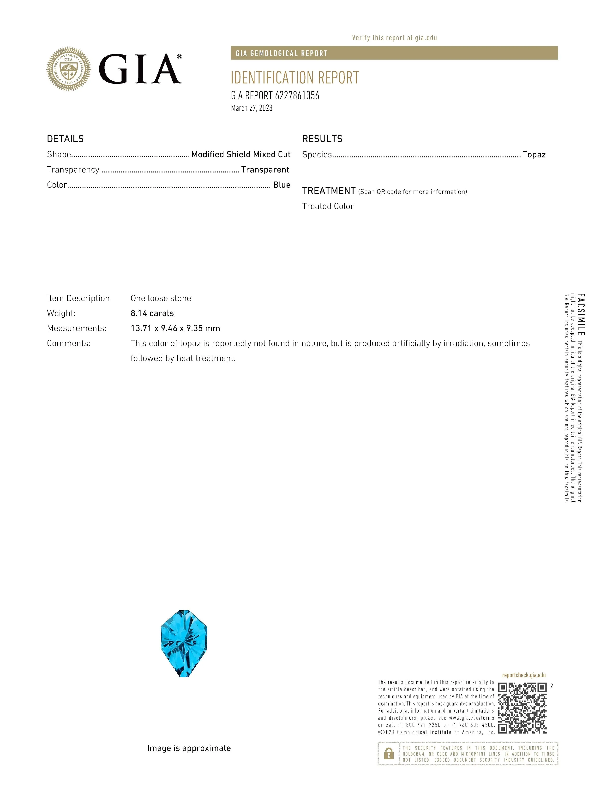 8.1 Carat Electric Blue Topaz Kite - 13.6x9.3mm - Precision Cut