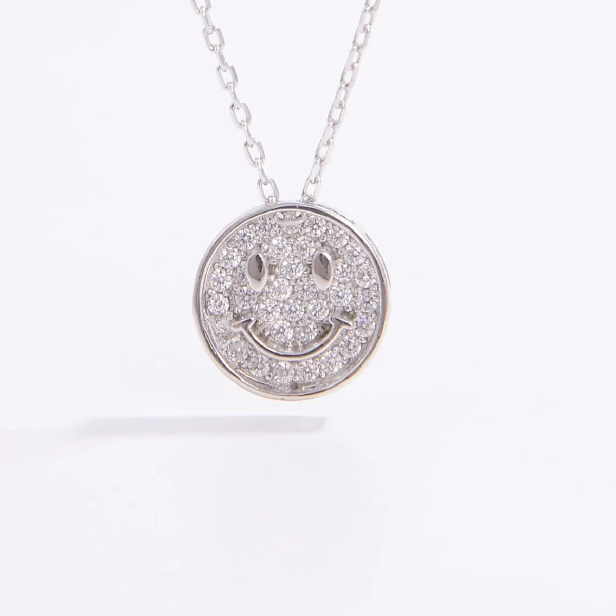 925 Sterling Silver Zircon Smiley Face Necklace