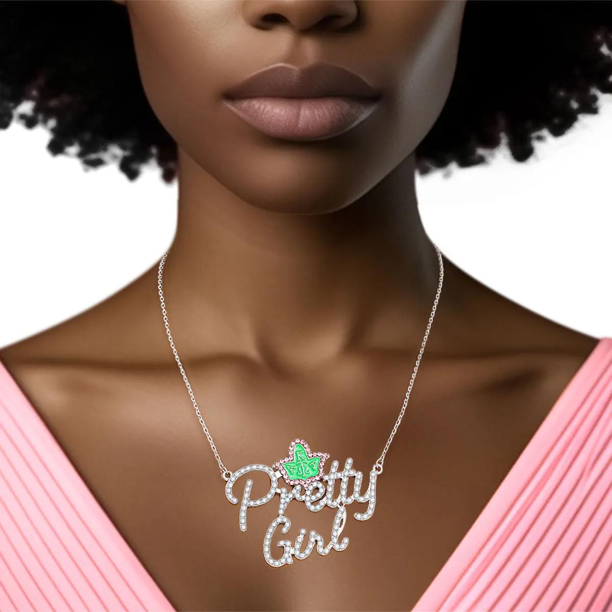 AKA Inspired Pretty Girl Pearl Pendant Necklace For Alpha Kappa Alpha Women