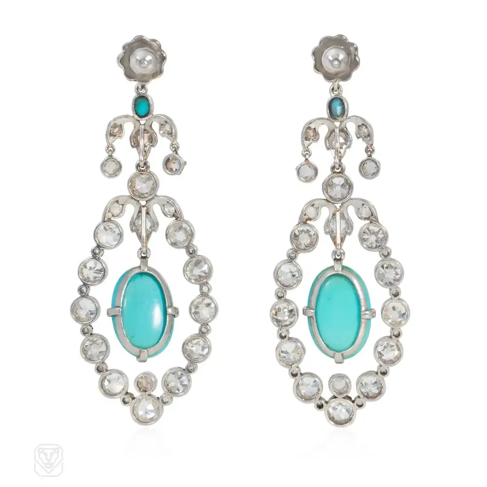 Antique turquoise and diamond pendant earrings