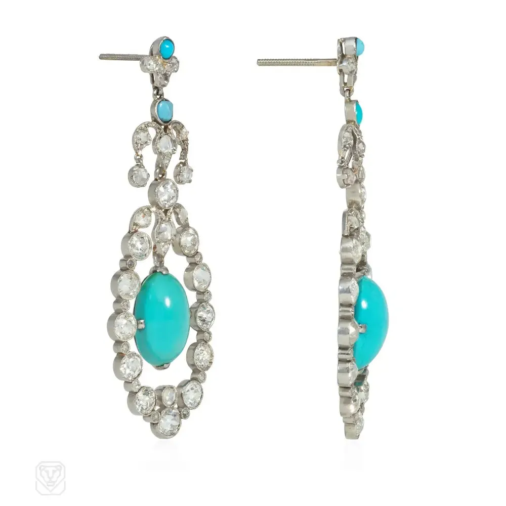 Antique turquoise and diamond pendant earrings