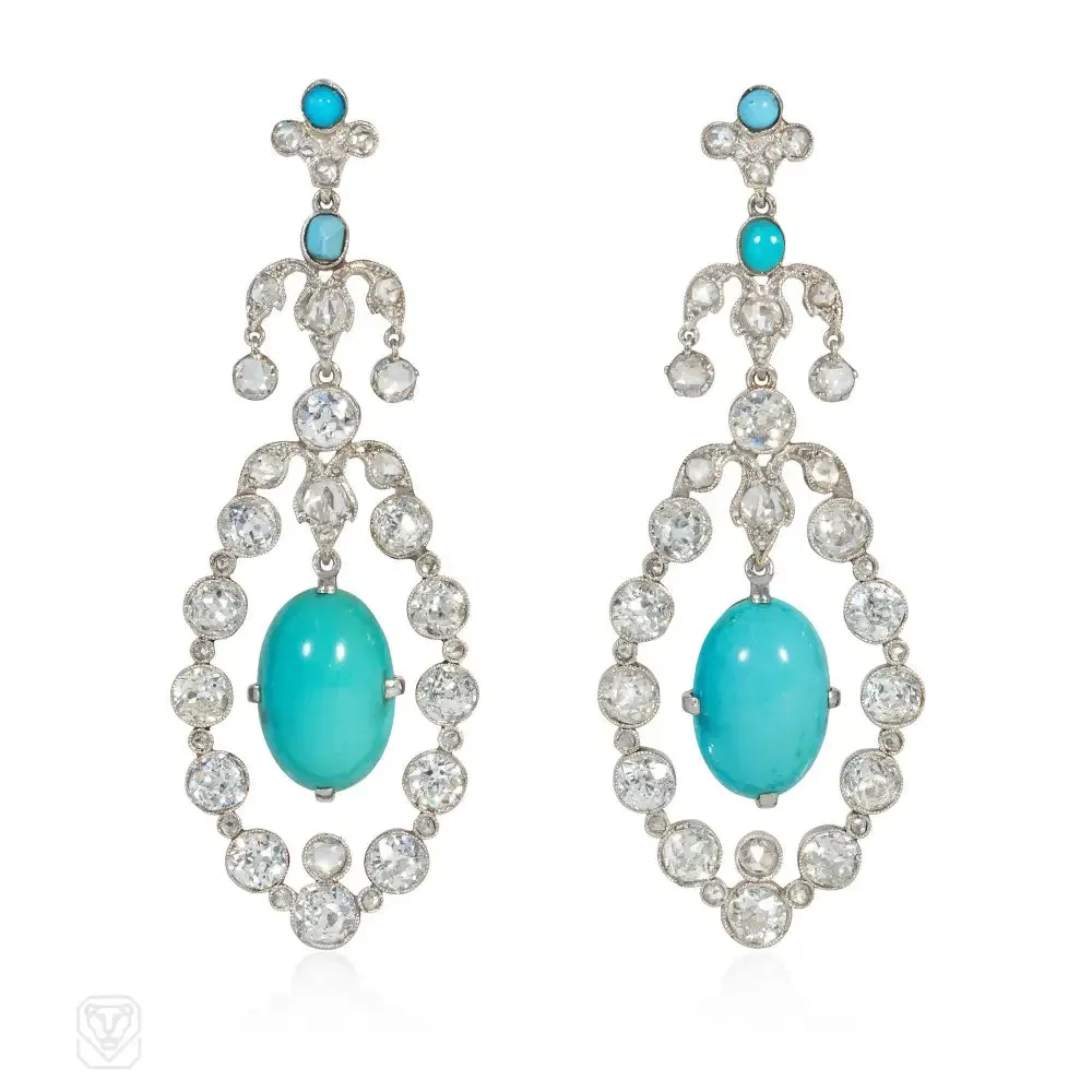 Antique turquoise and diamond pendant earrings