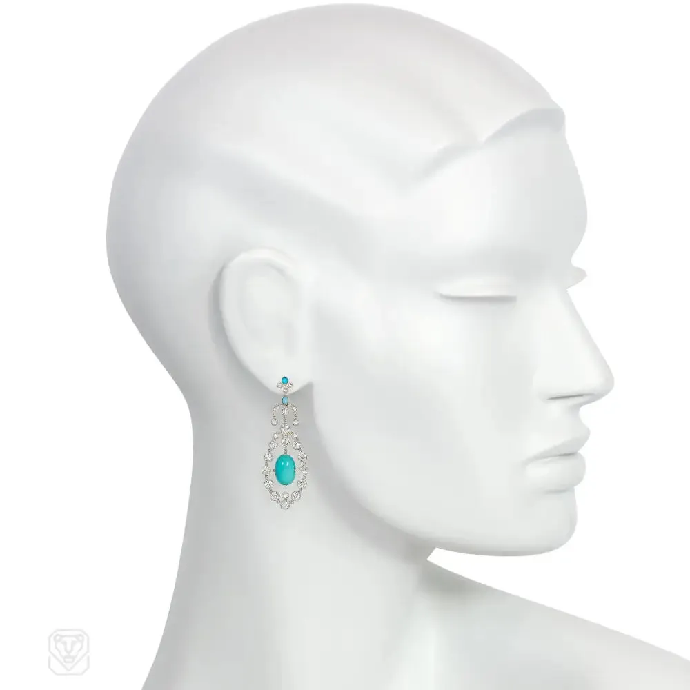 Antique turquoise and diamond pendant earrings