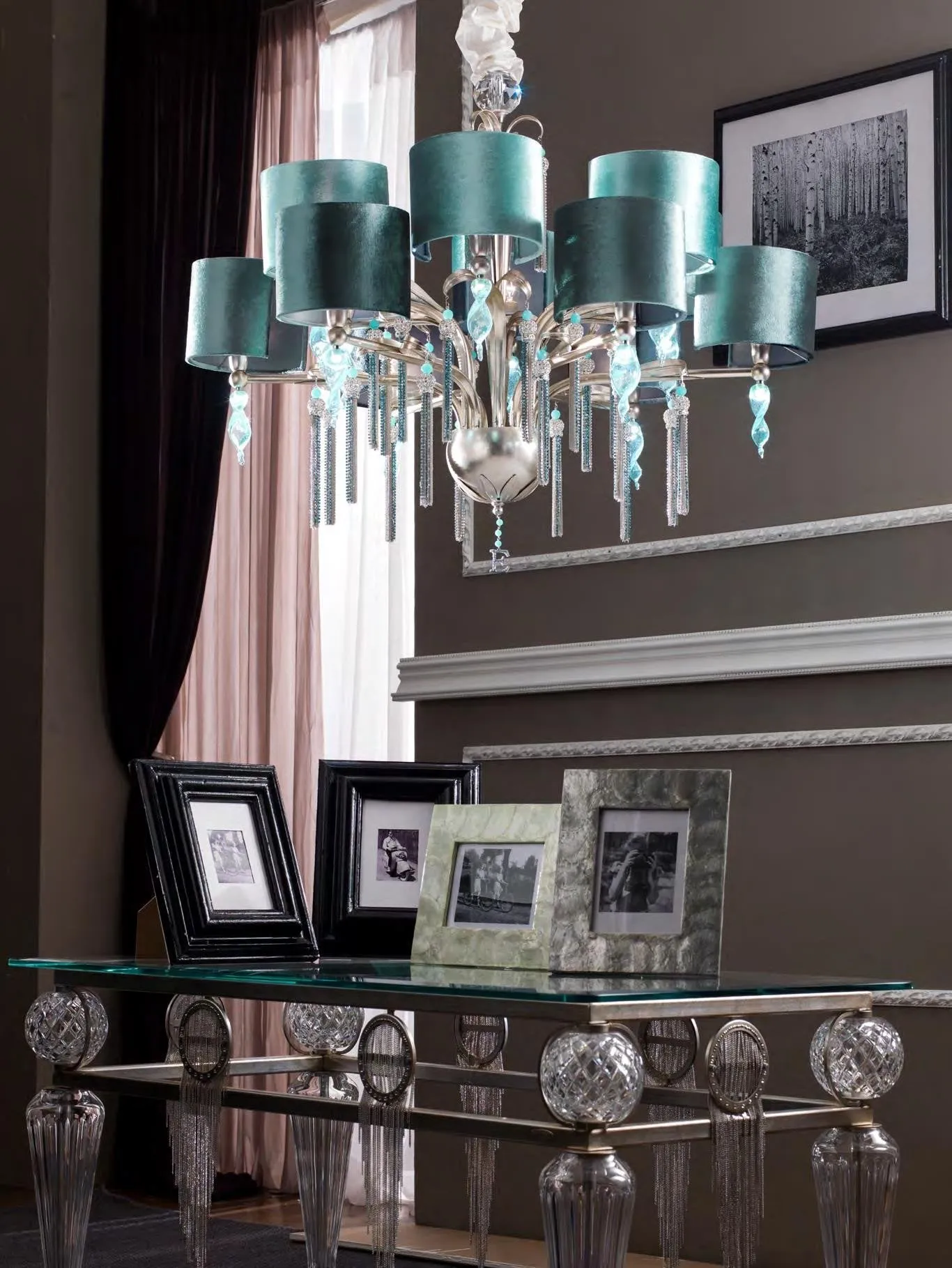 Aquamarine Blown Glass Flames Chandelier2656/24LA