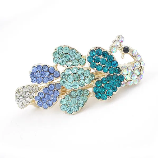 Blue Peacock Czech Crystal Rhinestone Princess Hair Barrette
