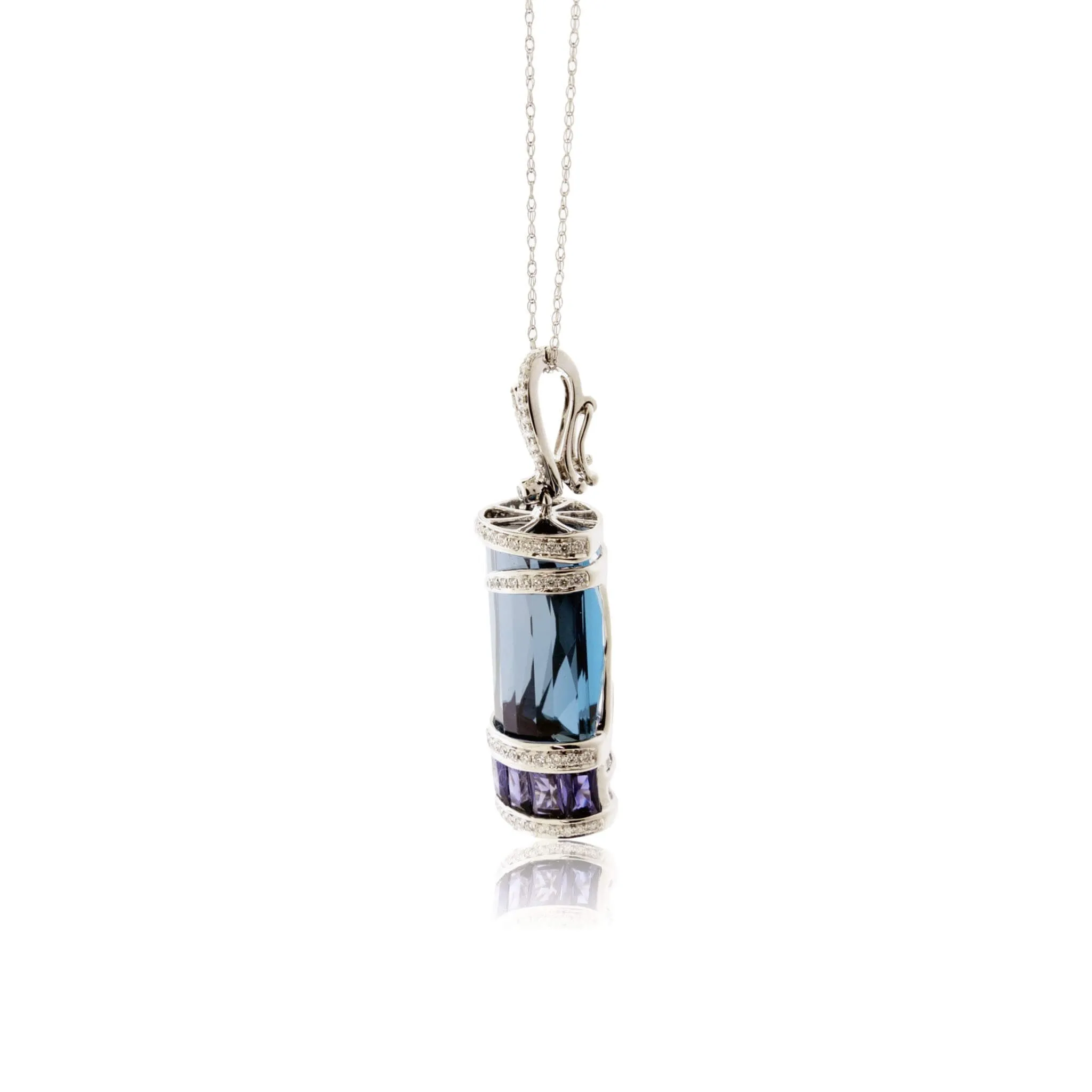 Blue Topaz, Iolite & Diamond Drop Pendant