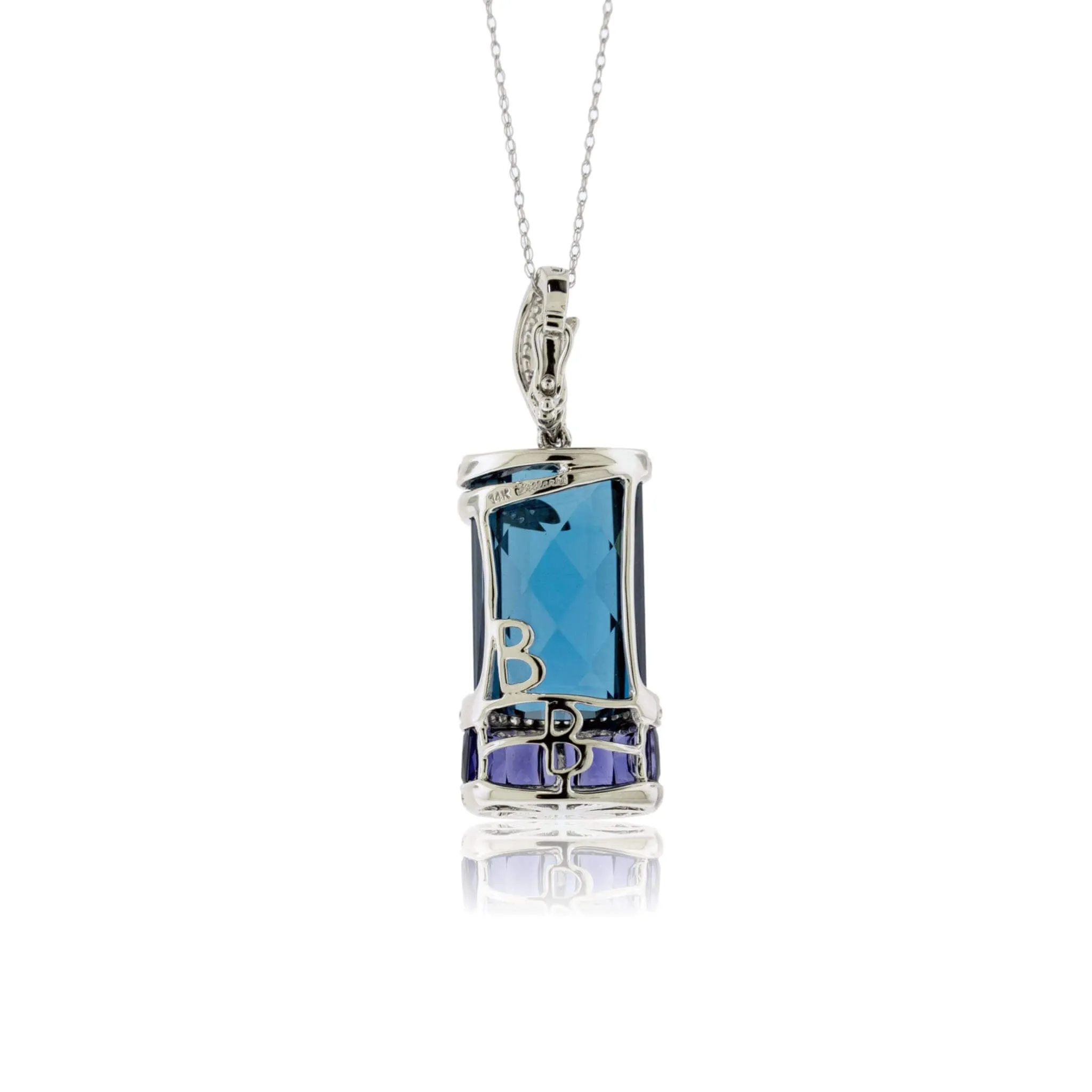 Blue Topaz, Iolite & Diamond Drop Pendant
