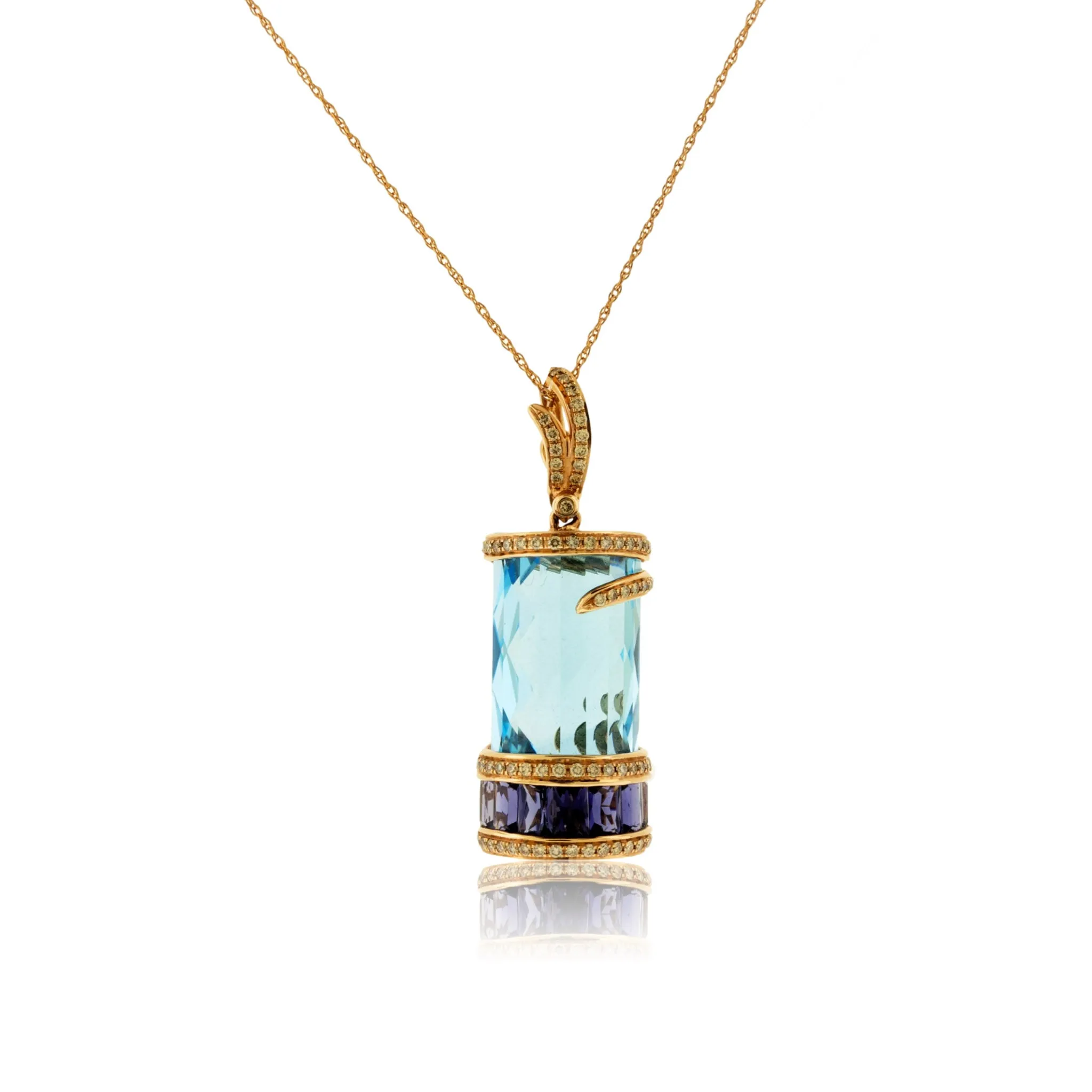 Blue Topaz, Iolite & Diamond Drop Pendant