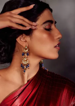 Chandbali Inspired Kundan And Blue Lapis Lazuli Stones Earrings