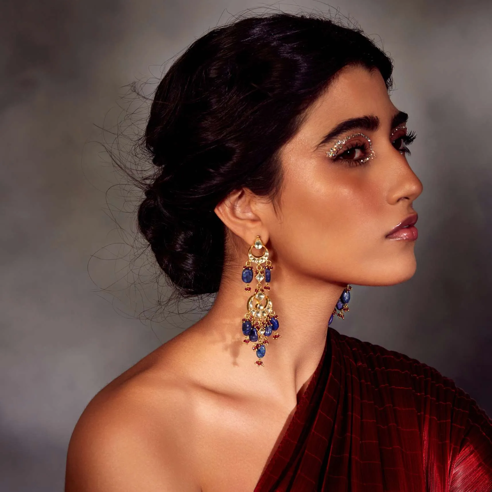 Chandbali Inspired Kundan And Blue Lapis Lazuli Stones Earrings