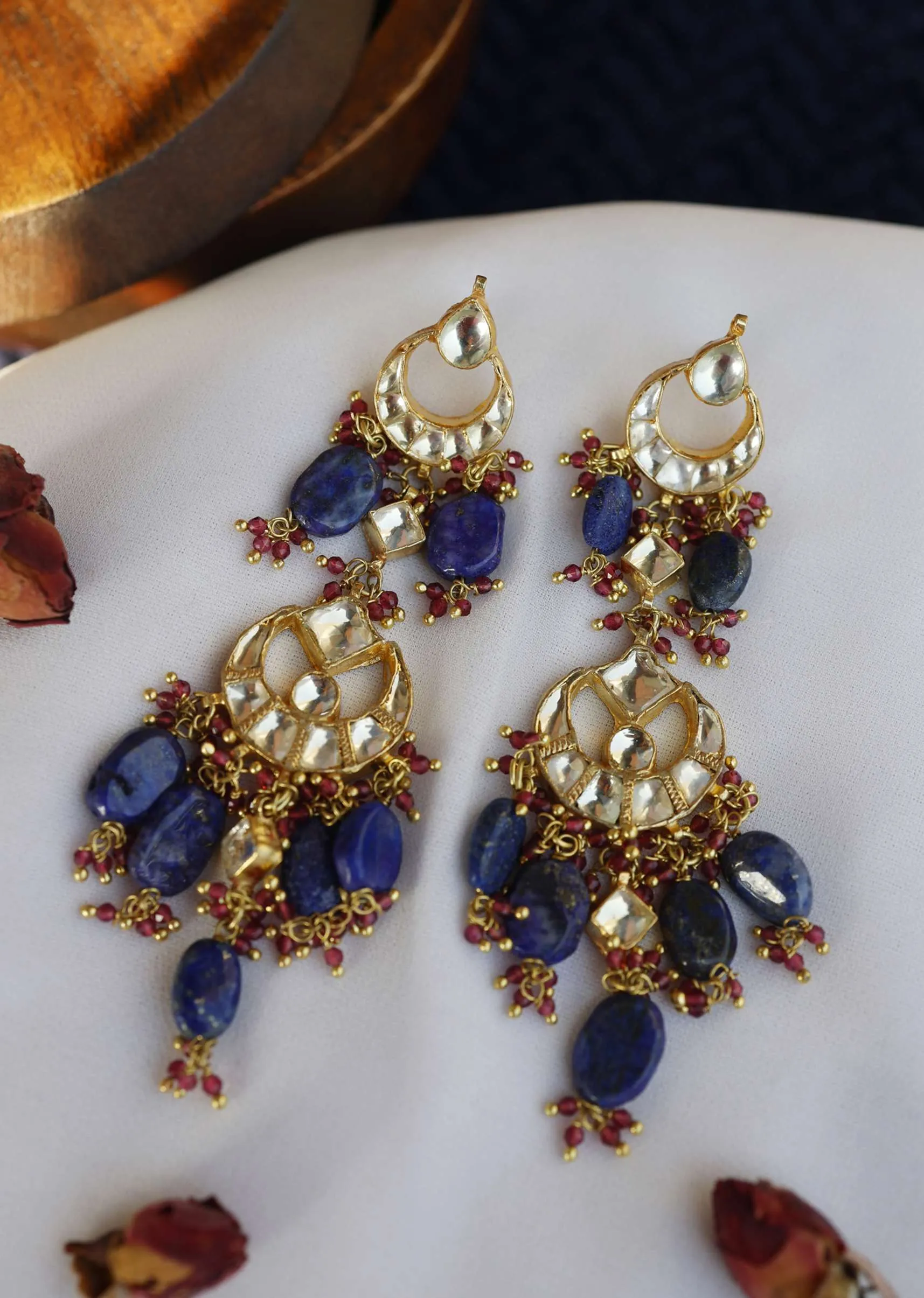 Chandbali Inspired Kundan And Blue Lapis Lazuli Stones Earrings
