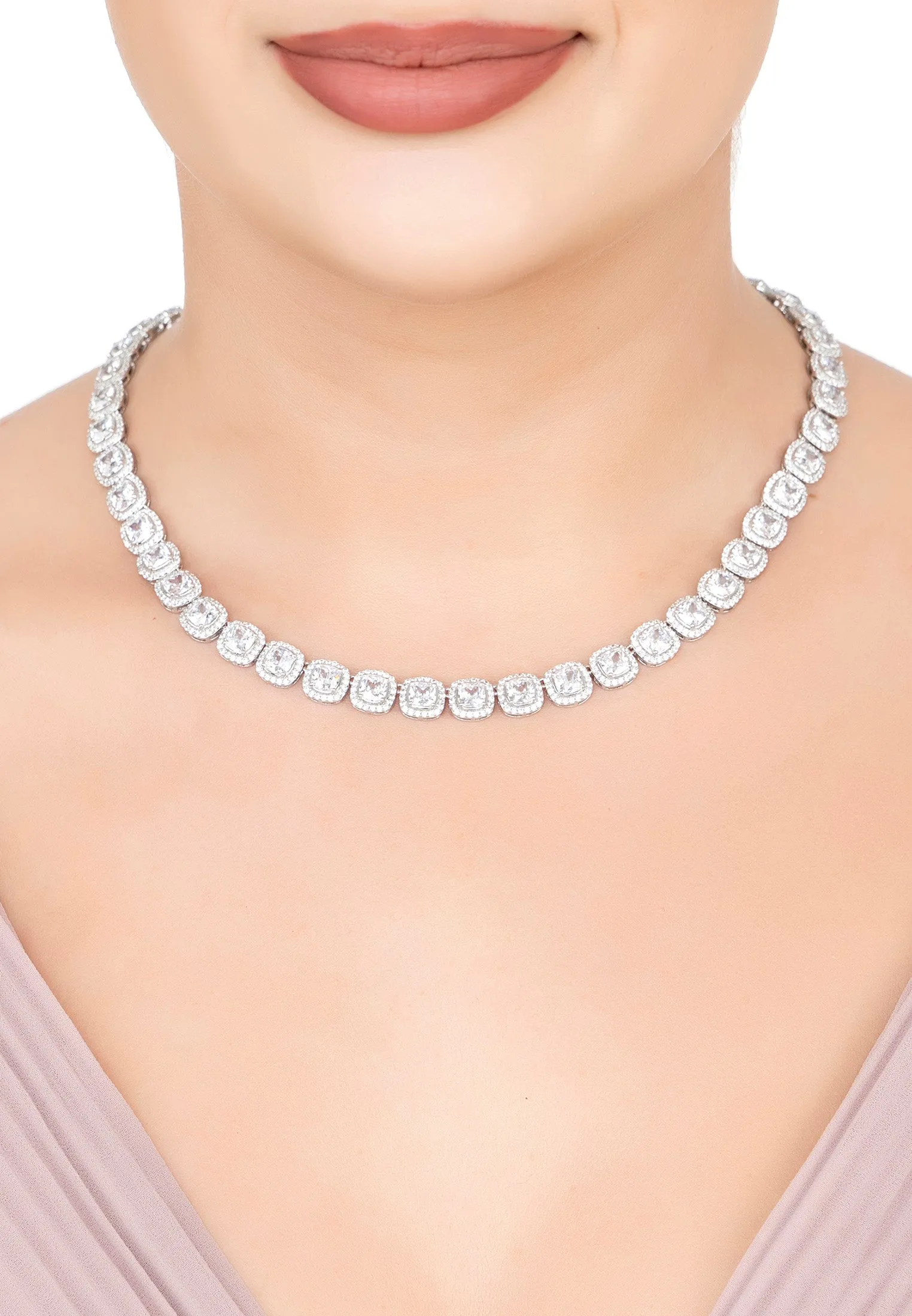 Charleston Art Deco Tennis Necklace Silver