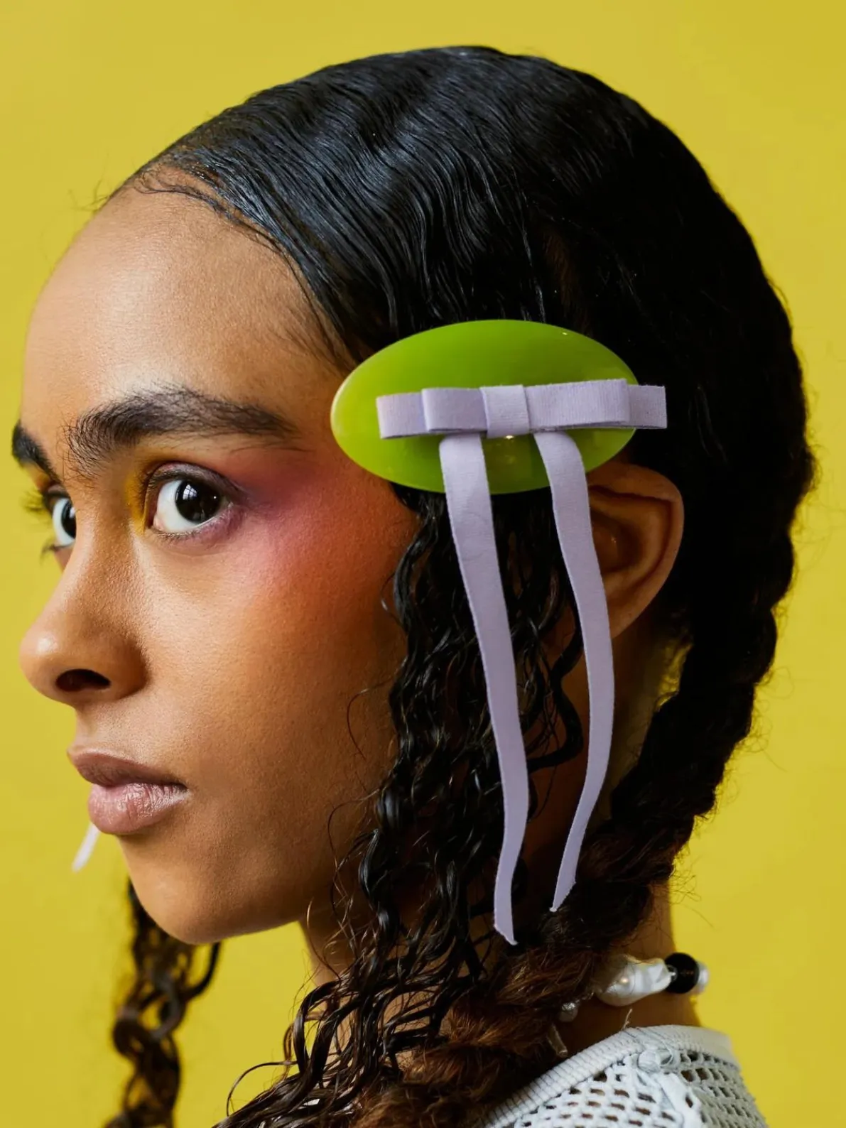 Chunks - Bow Barrette in Lime   Lavender