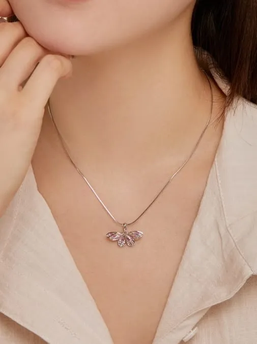 Colorful Butterfly Necklace, .925 Sterling Silver Colorful Zircon Butterfly Necklace